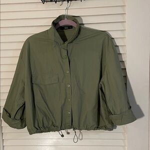 MNG Cropped Fit Oversized Pull Adjustable Cropped Stylish Olive Utility Jacket